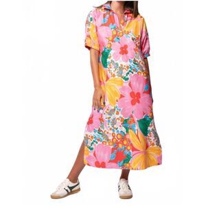 Adrienne Dress Women’s Medium Blakely Gardenscape Floral Short Puff Midi NWT